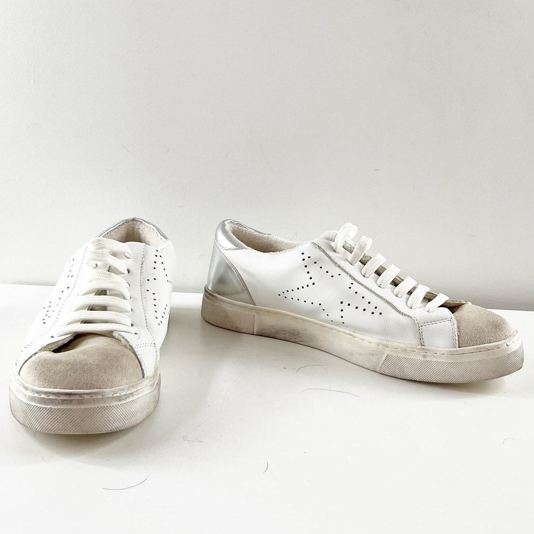 Steve Madden Rezza Leather Round Toe Low Top Casual Shoes White Silver 8.5