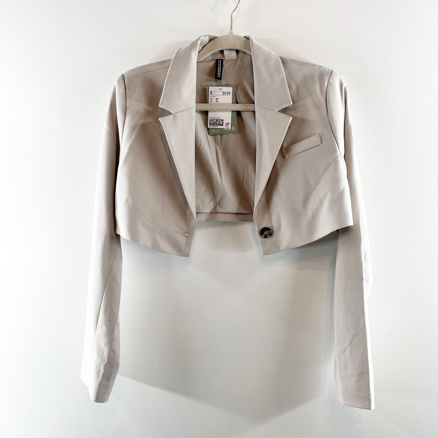 H&M Cropped Blazer Jacket Grey Tan XS