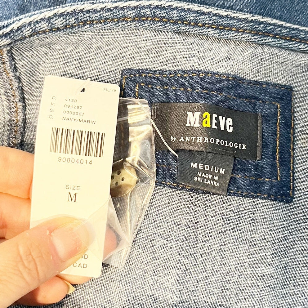 Maeve Anthropologie High Square-Neck Button-Front Denim Mini Dress Blue Medium