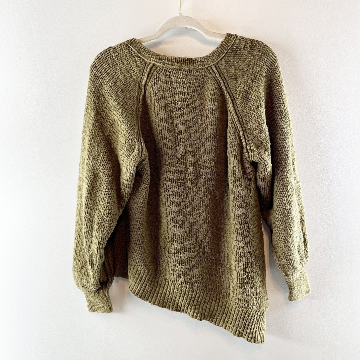 Free People West Coast Asymmetrical V Neck Long Sleeve Sweater Green XS