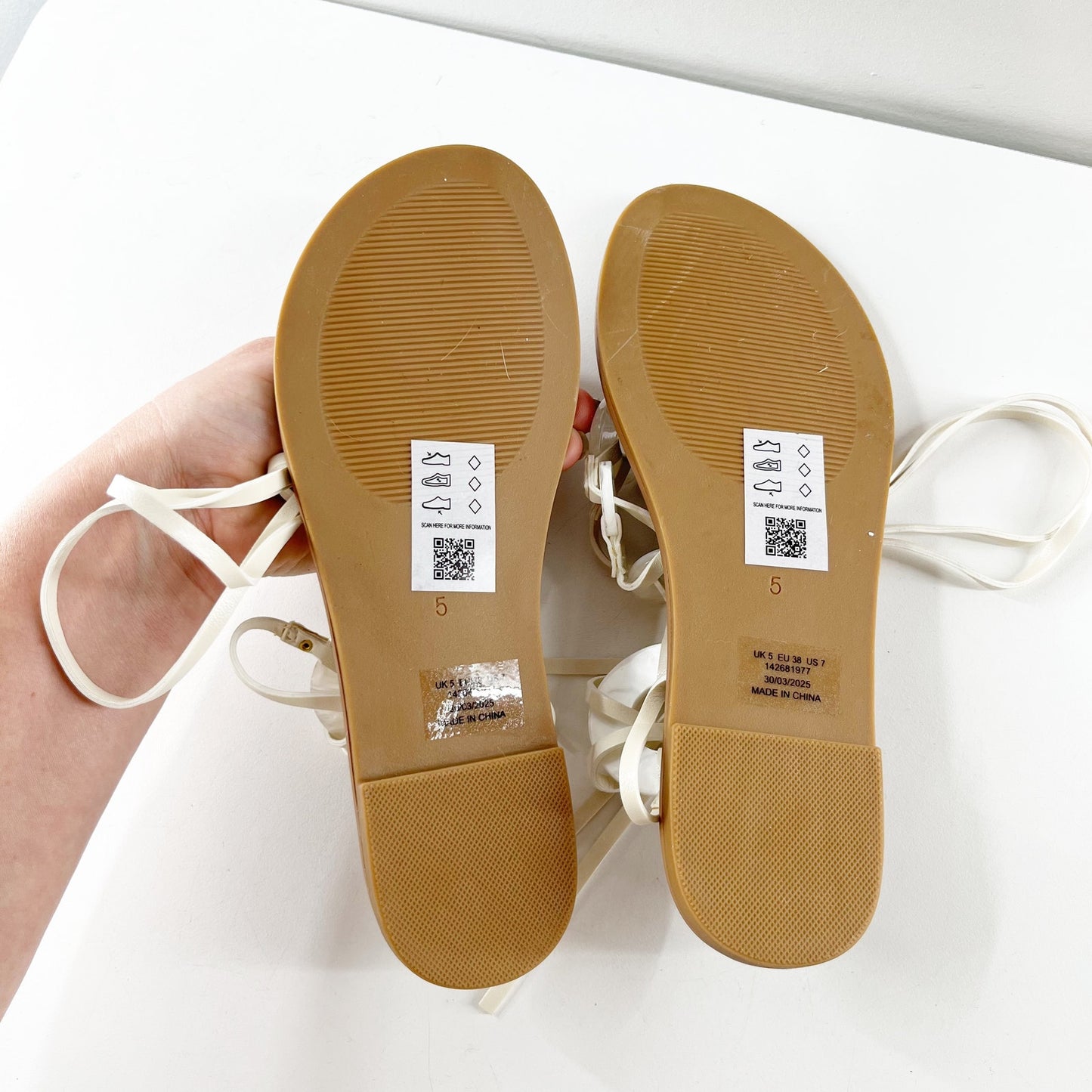 ASOS Fiona Slip On Tie Strap Flat Thong Sandals White US 7