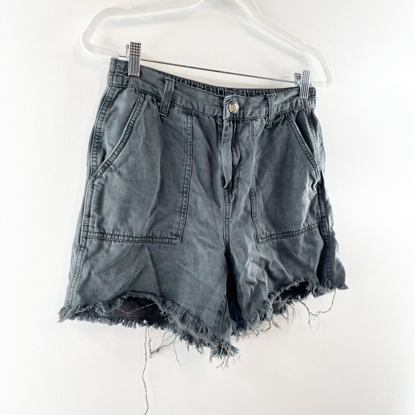 Aerie The Adventure High Rise Raw Hem Shorts Washed Black Small