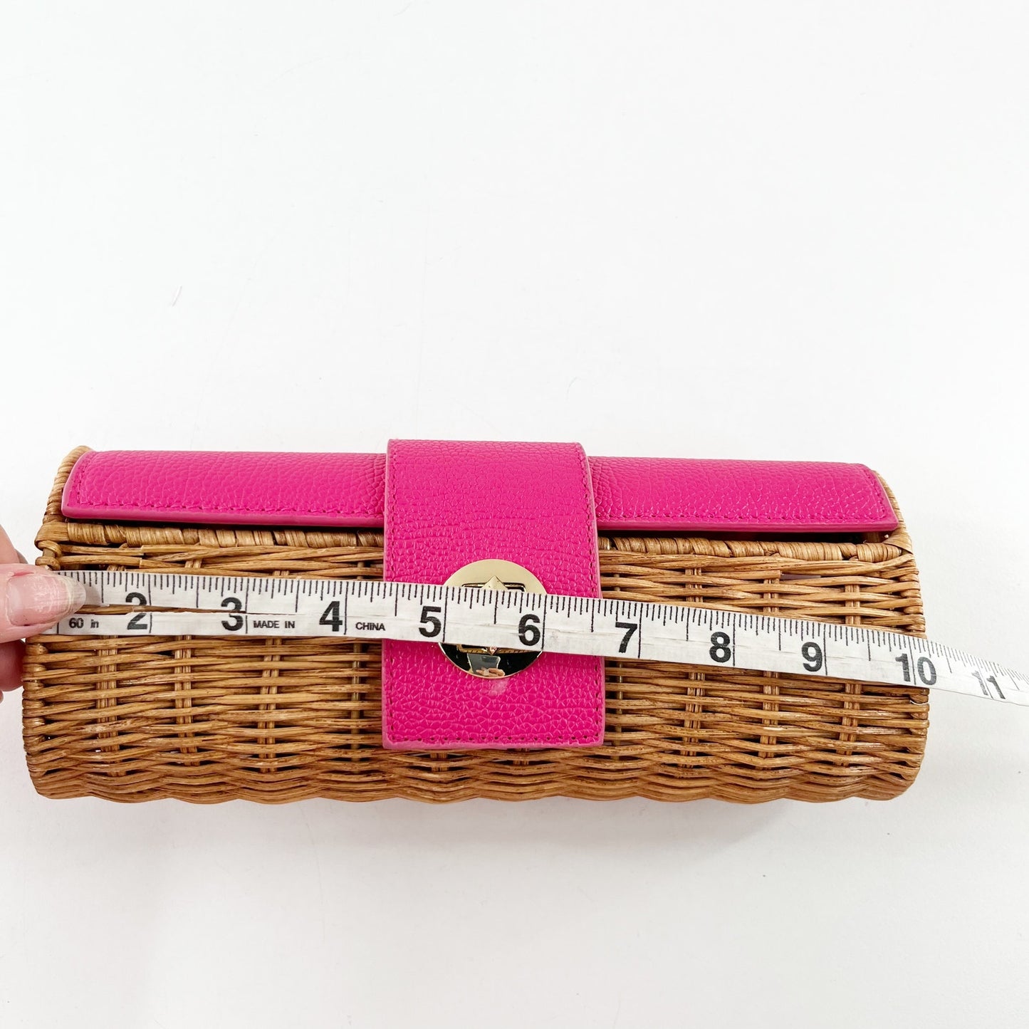 Mud Pie Wicker Rattan Straw Clutch Wallet Pink Brown