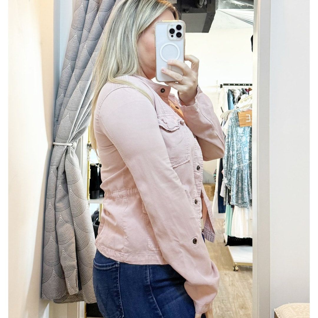 Sanctuary Long Sleeve Button Up Lightweight Utility Jacket Pink Medium