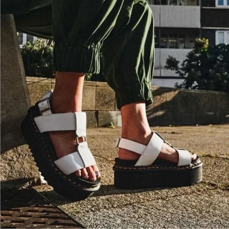 Dr. Martens Francis Leather Fisherman Platform Chunky Sandals White 8