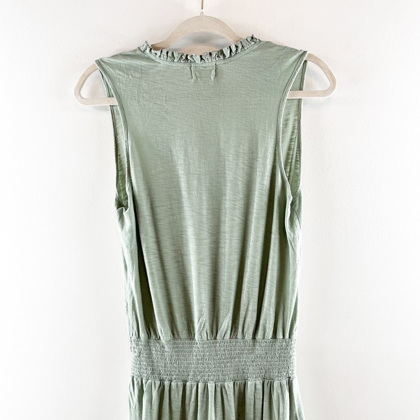 Nation LTD Lael Easy Smocked Ruffle Neck Sleeveless Peasant Mini Dress Green M