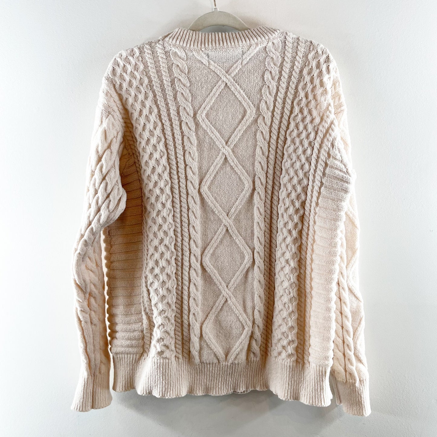 Aelfric Eden Crewneck Long Sleeve Cable Knit Sweater Ivory Cream XL