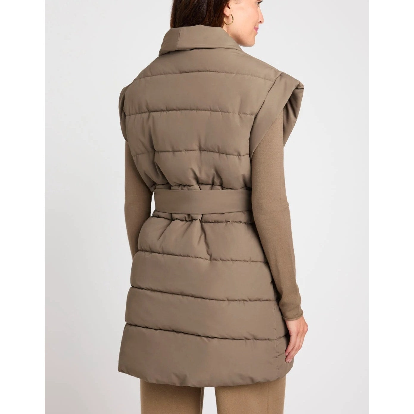 Splendid x Cellajaneblog Long Quilted Puffer Vest Tan Brown XS
