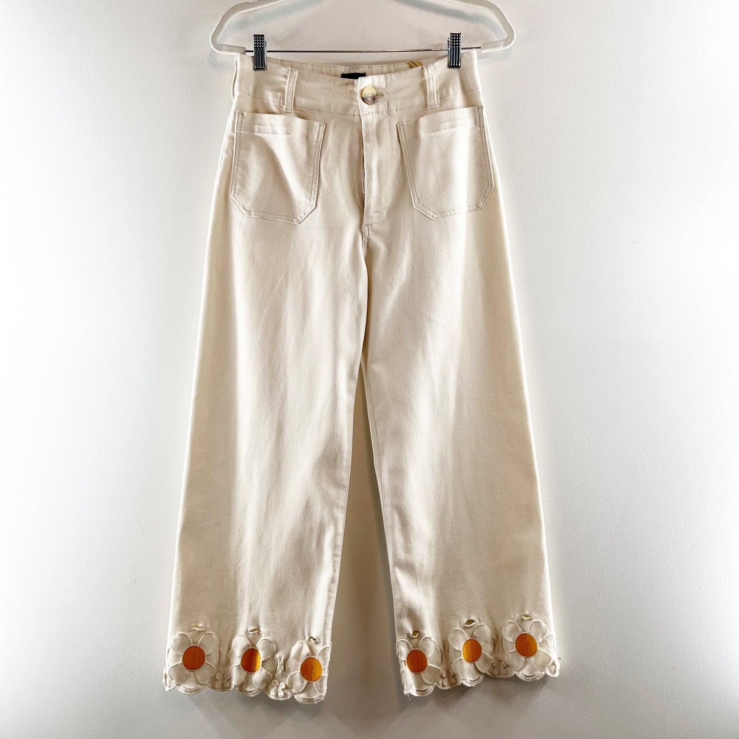 Maeve Anthropologie Colette High Rise Denim Cropped Wide Leg Jeans Cream 28