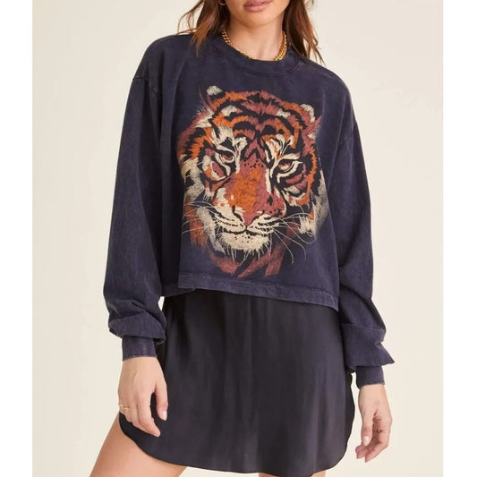 Project Social Tee Long Sleeve Crew Neck Tiger Graphic Sweatshirt Black Small