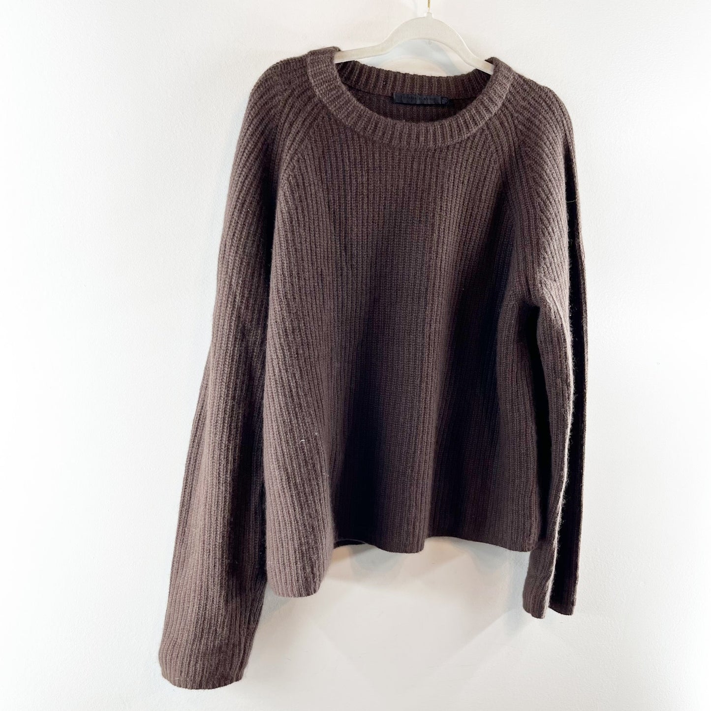 Jenni Kayne Cashmere Crewneck Pullover Fisherman Sweater Chocolate Brown XXL