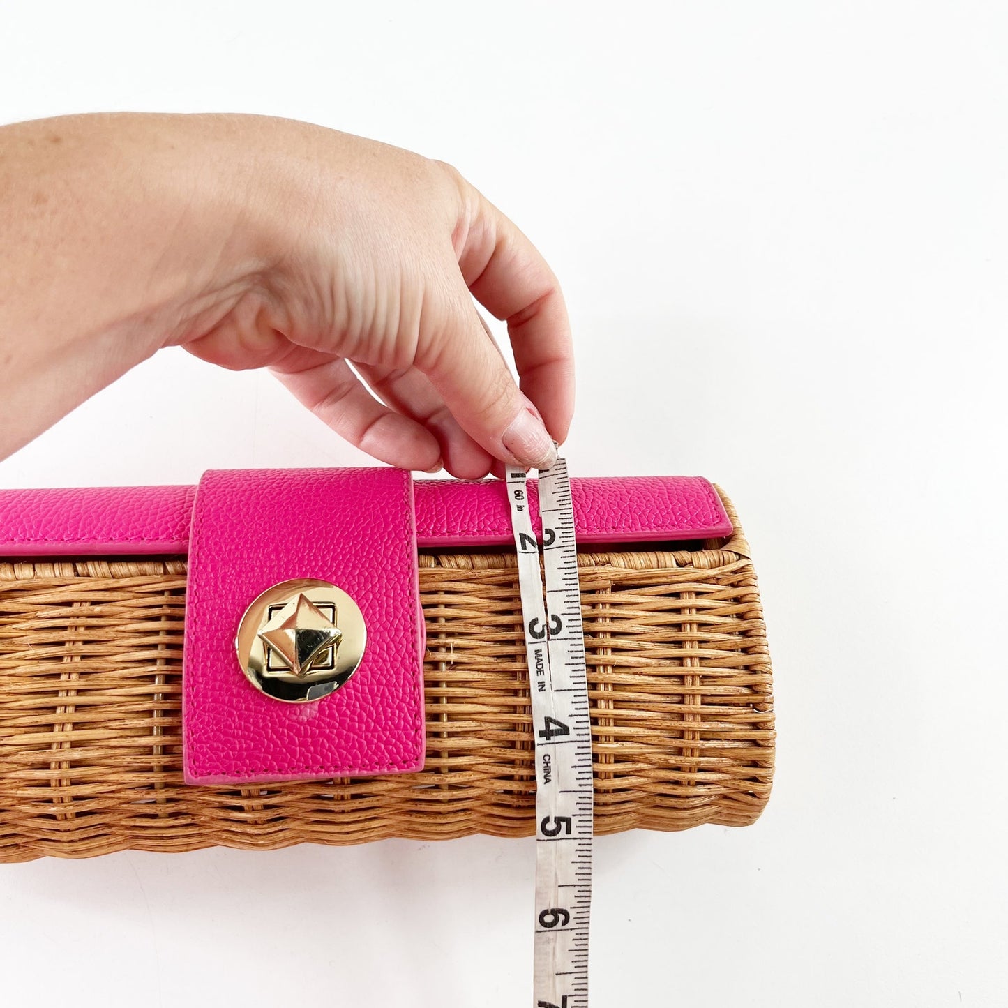 Mud Pie Wicker Rattan Straw Clutch Wallet Pink Brown