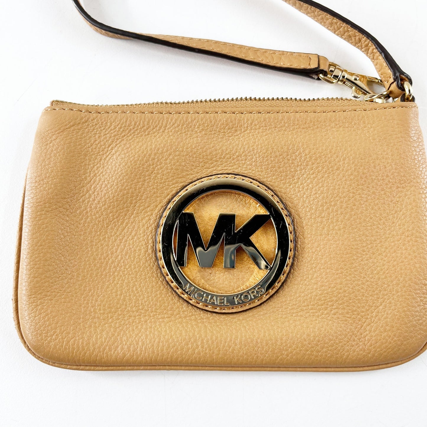 Michael Kors Fulton Zip Leather Wristlet Wallet Gold