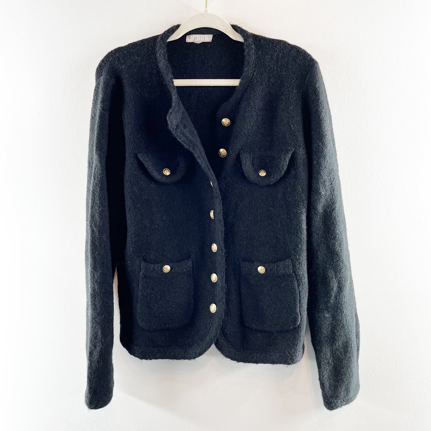 J. Crew Textured Button Up Long Sleeve Lady Jacket Cardigan Sweater Black Medium
