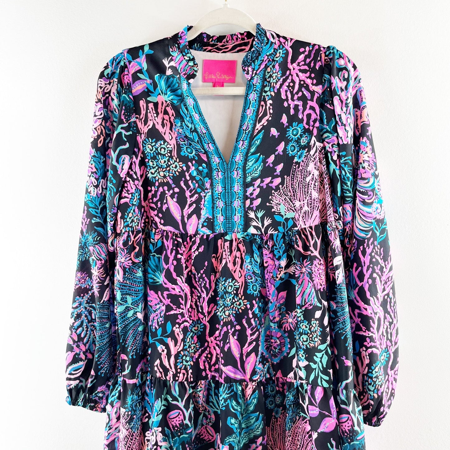 Lilly Pulitzer Arella Swing Long Sleeve Mini Dress Pink Blue XS