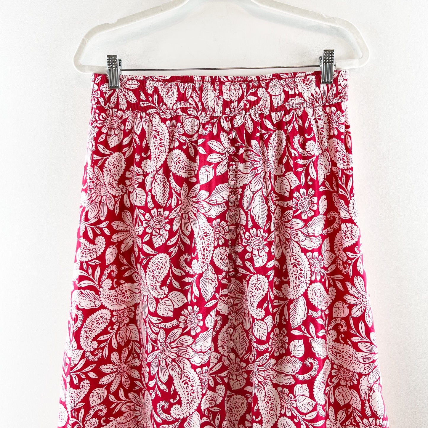 LOFT Paisley Button Pull On Midi Skirt in Tango Red Medium