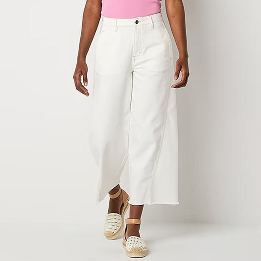 A.N.A High Rise Wide Leg Cropped Soft Barrel Pants White Ecru 4