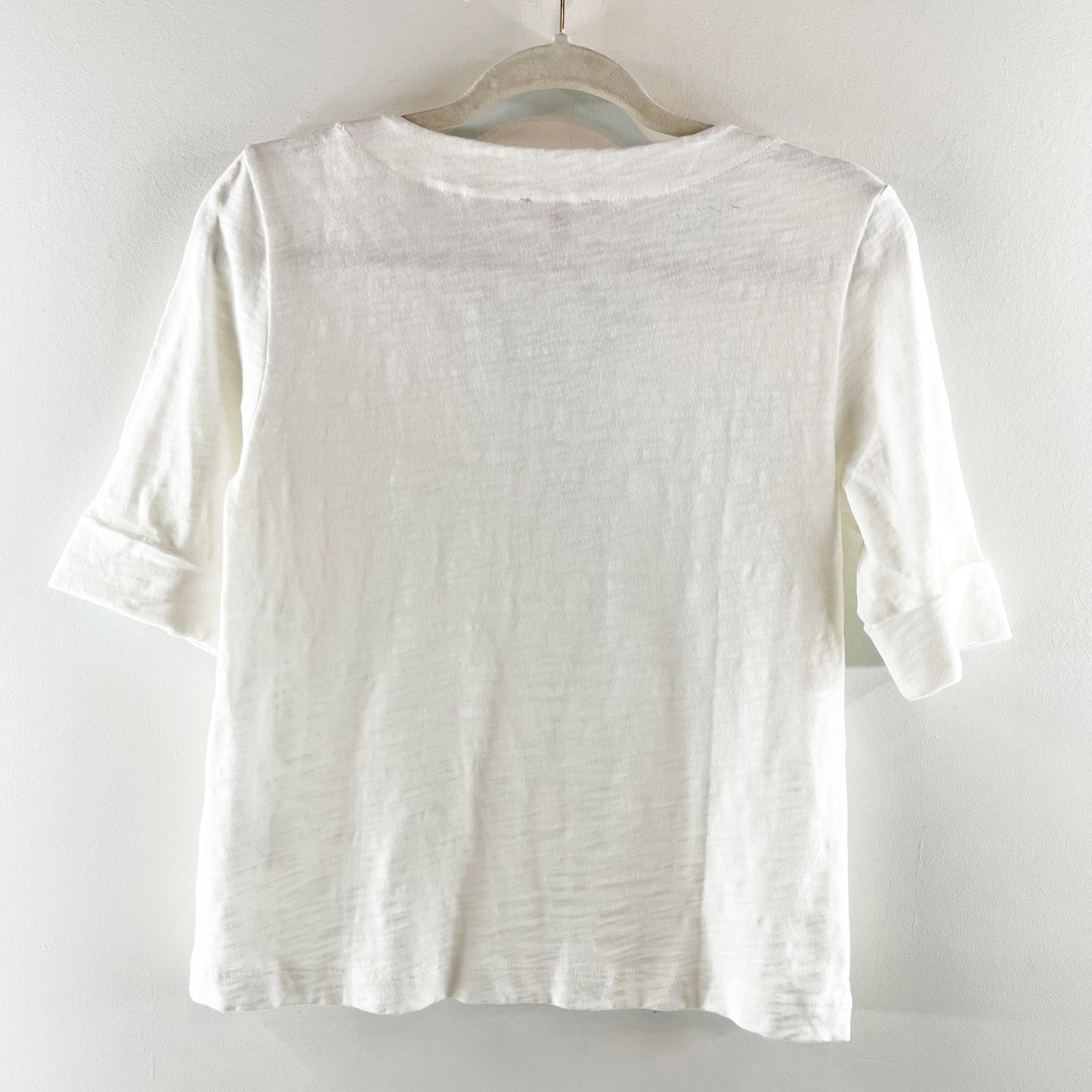 Lilla P V Neck Elbow Sleeve Cotton Tee Shirt White XS
