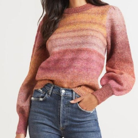 Allison Joy Evereve Kayla Ombre Puff Sleeve Sweater Pink Maroon Red Large
