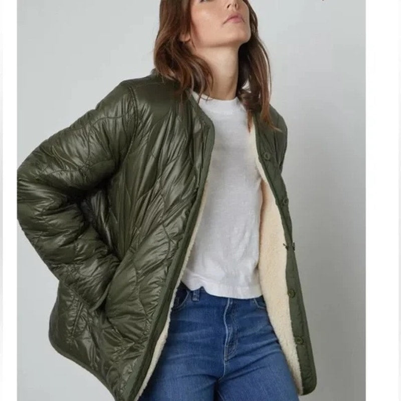 Velvet Graham and Spencer Quilted Marissa Reversible Sherpa Jacket Green Small