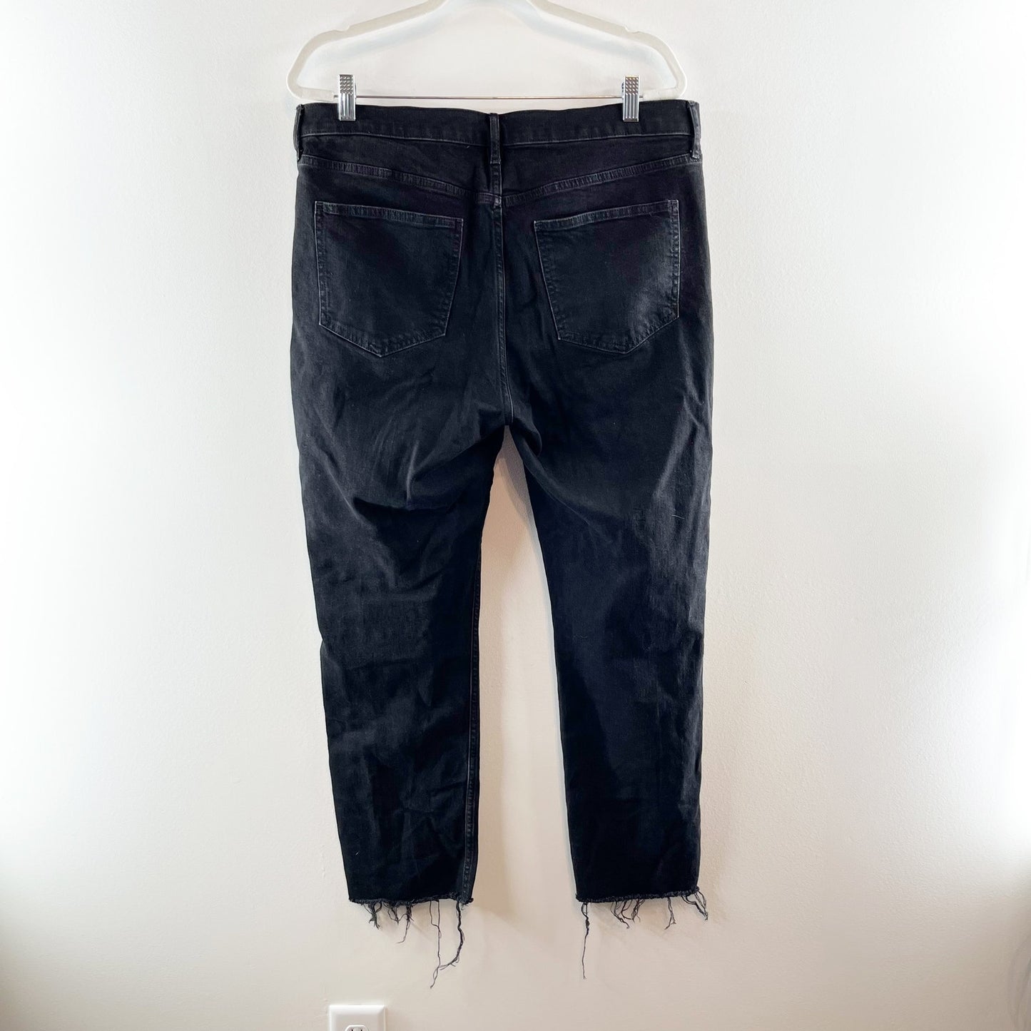 Gap Vintage Slim Mid Rise Straight Leg Raw Frayed Hem Jeans Black 16 Tall