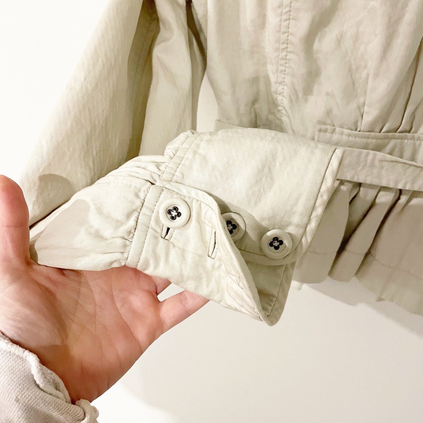 Taikonku Anthropologie Cotton Belted Jacket Khaki Cream 10