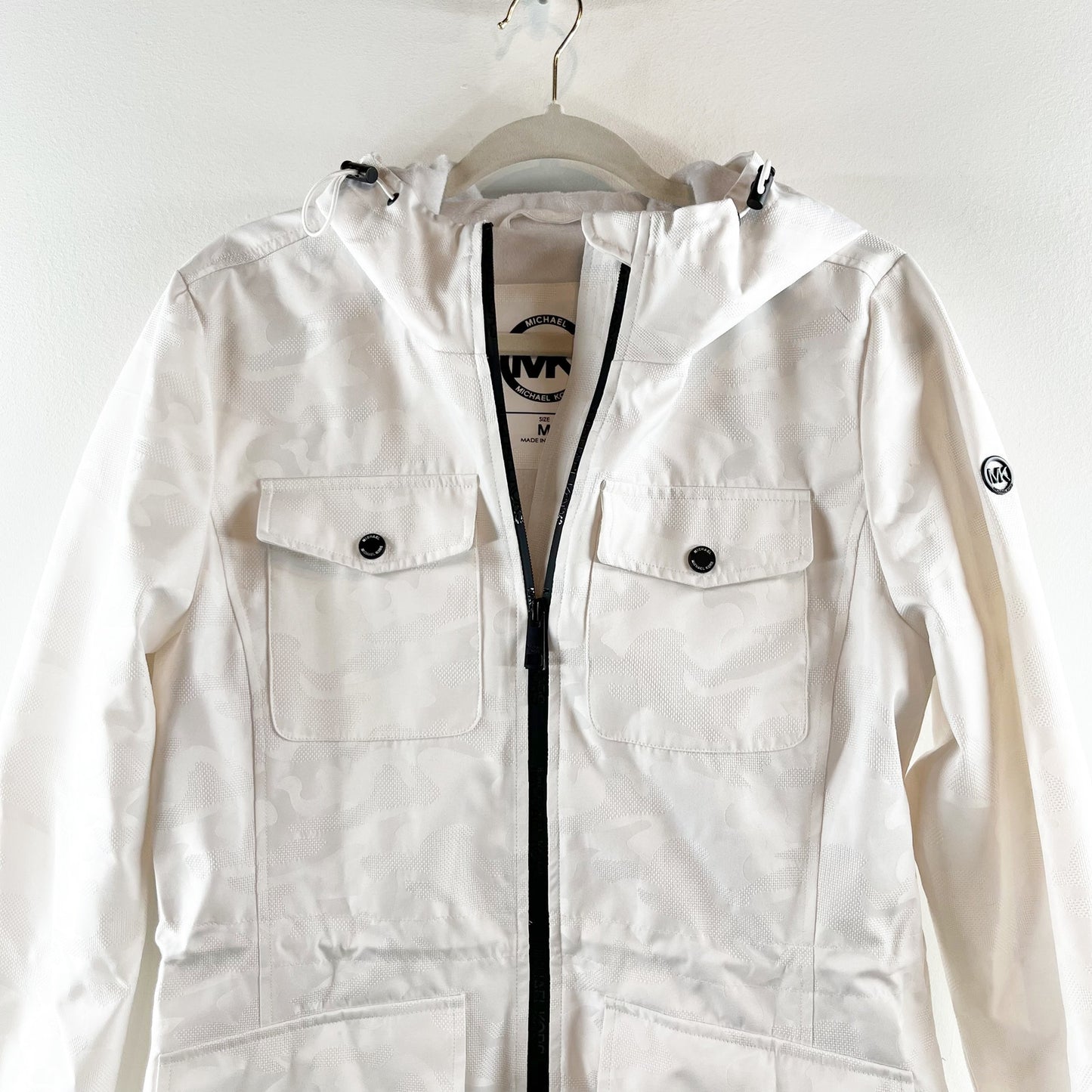 Michael Kors Long Sleeve Full Zip Lightweight Hip Length Camo White Jacket M