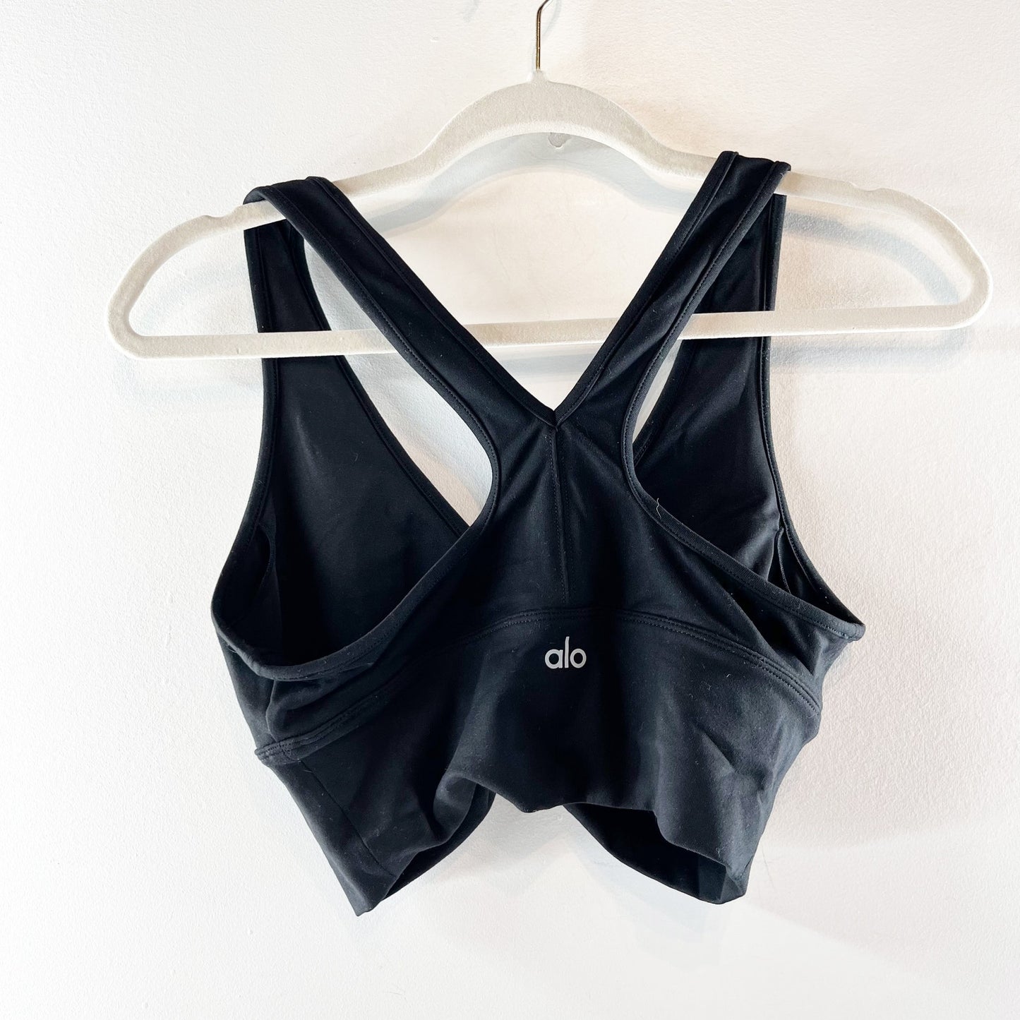 Alo Yoga Wild Thing Ruched V Neck Racerback Sports Bra Black Small