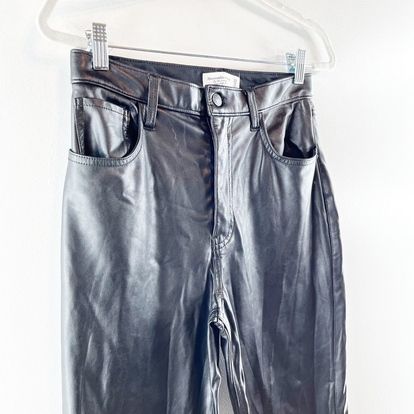 Abercrombie & Fitch The 90's Straight Ultra High Rise Faux Leather Pants Black 8