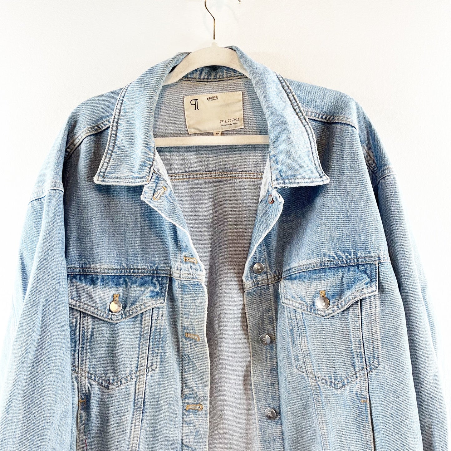 Pilcro Anthropologie The Western Denim Boyfriend Oversized Trucker Jacket XLP