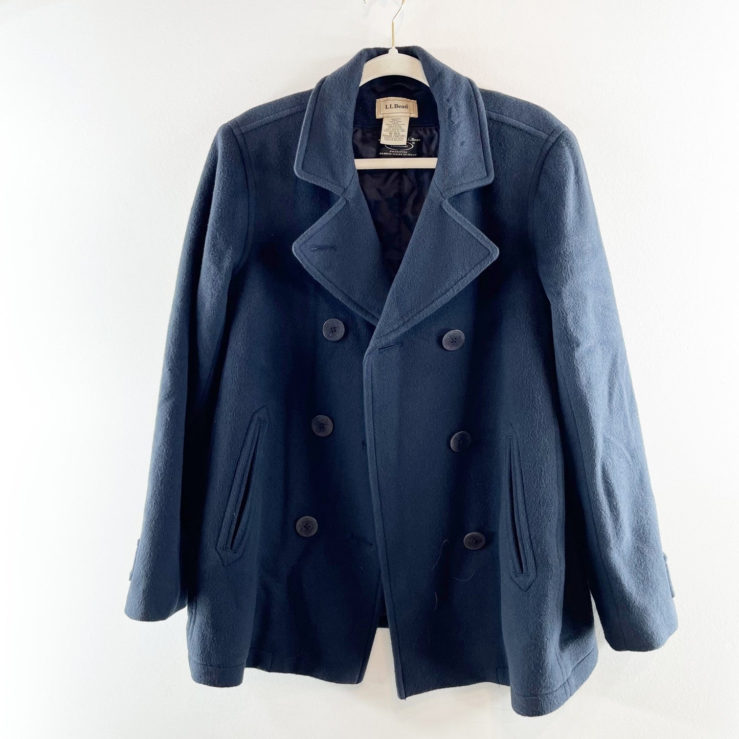 L.L. Bean Classic Lambswoll Insulated Lined Double Breasted Peacoat Navy Blue 10