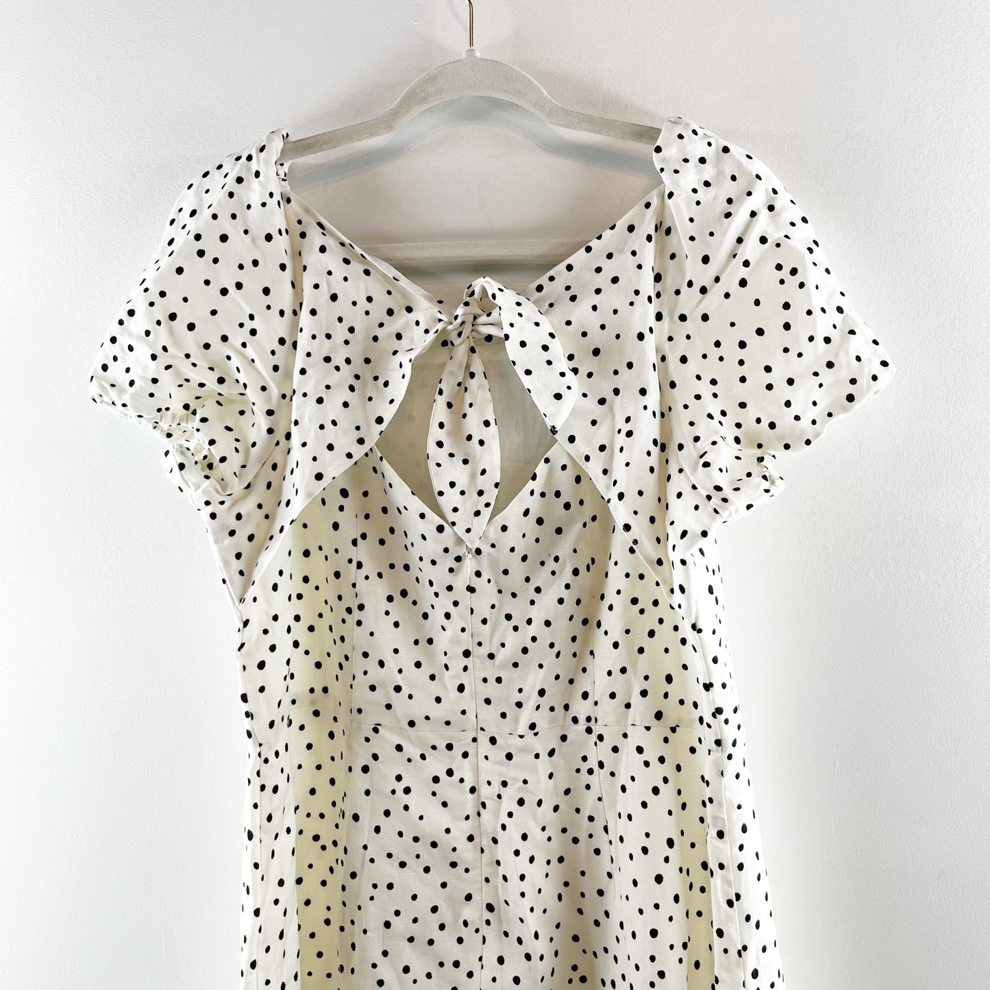 LOFT Petite Polka Dotted Short Flutter Sleeve Mini Dress White 12 Petite