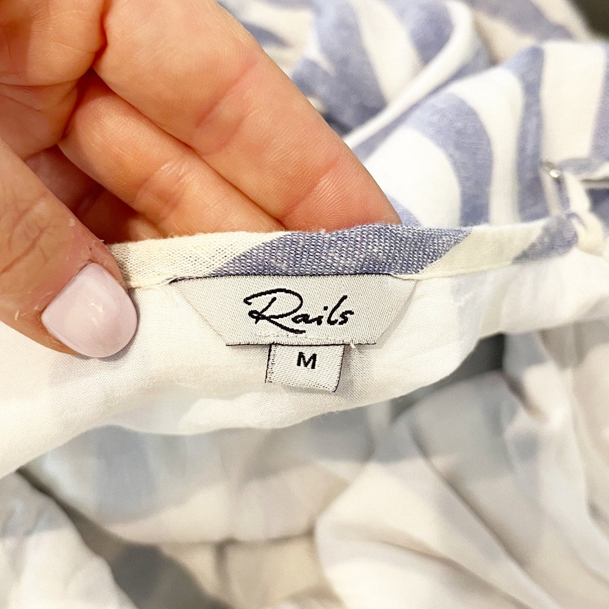 Rails Frida Ciel Striped Linen Ruffle Hem Midi Dress Blue White Medium