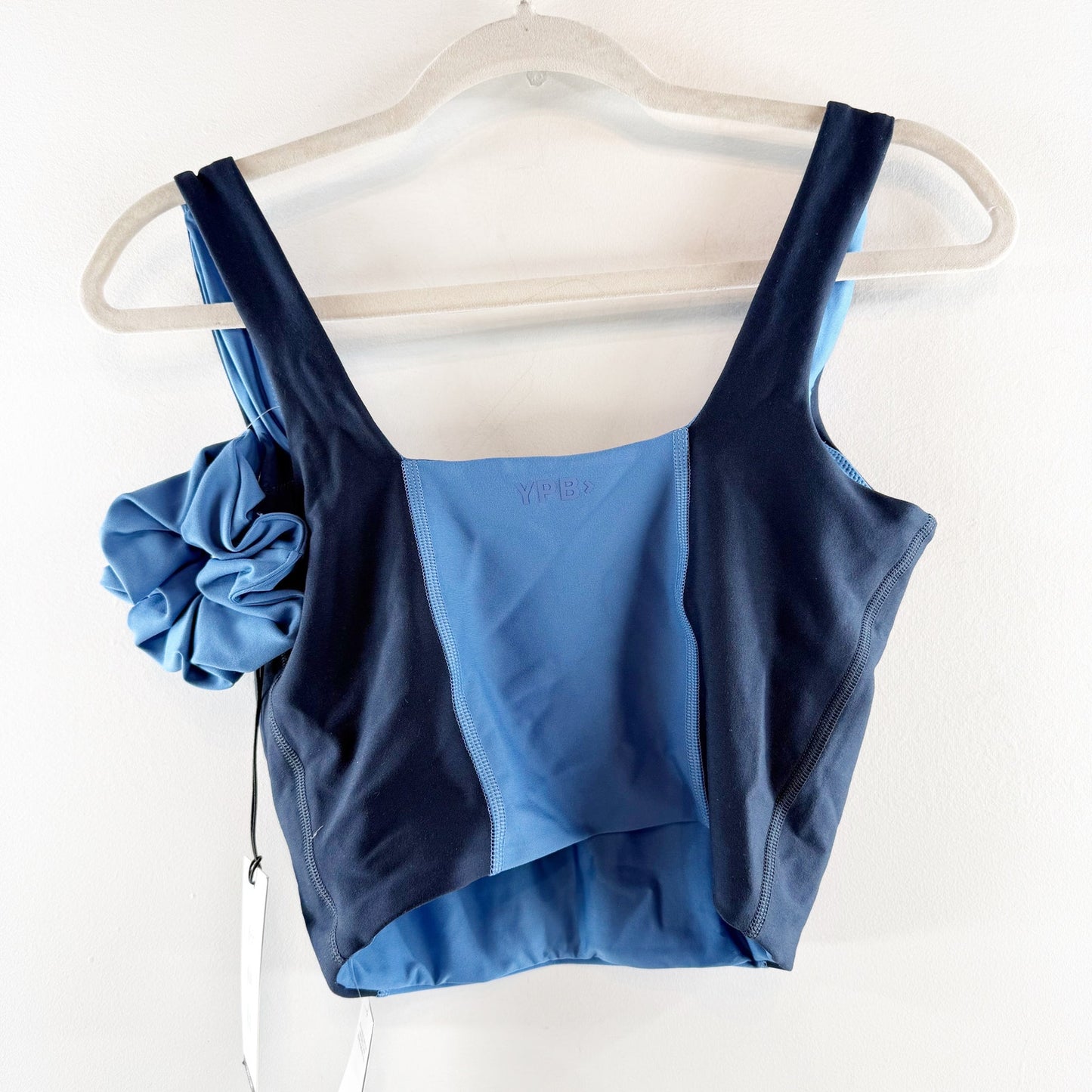 Abercrombie YPB SculptLux Curve Love Square Neck Cropped Tank Top Blue Medium