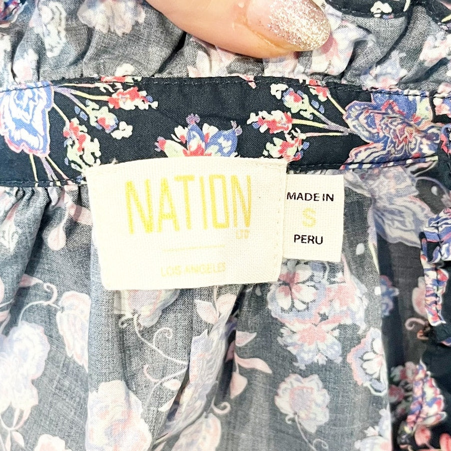Nation LTD Rosanna Floral Print Puff Sleeve Blouse in Midsummer Blue Small