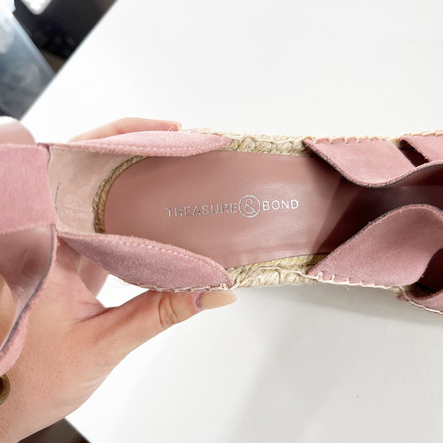 Treasure & Bond Sannibel Espadrille Wedge Sandals Suede Leather Pink 8