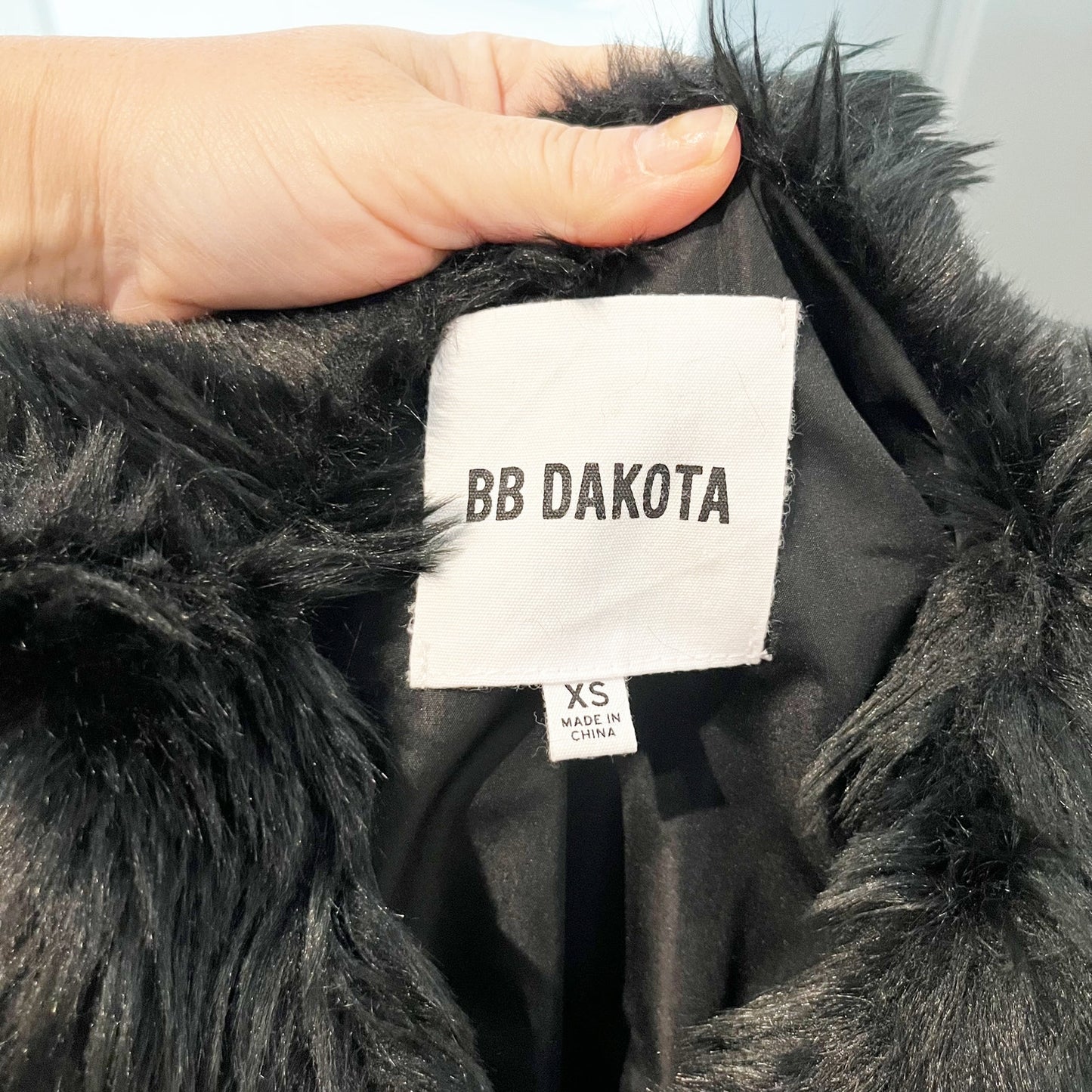 BB Dakota Its All Happening Chevron Faux Fur Winter Coat Jacket Black XS