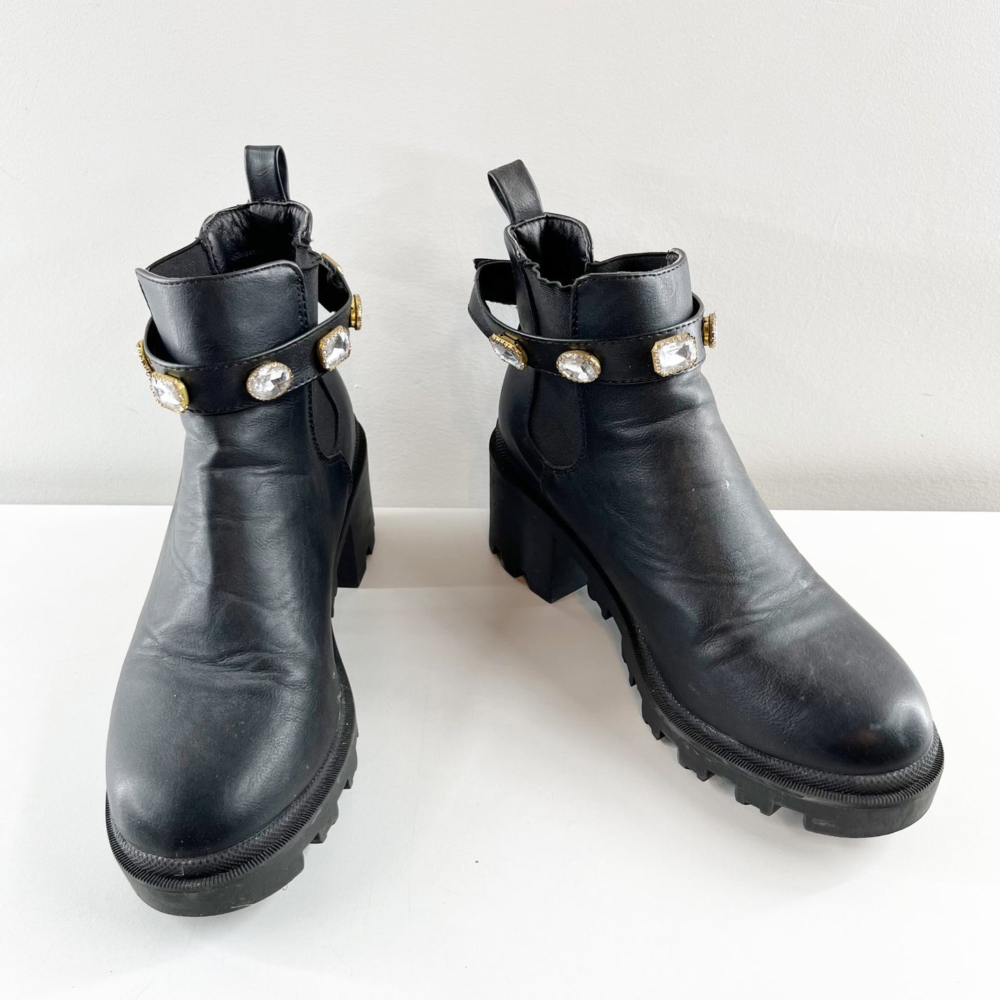 Catherine Malandrino Rhinestone Studded Ankle Chelsea Boots Black 7.5