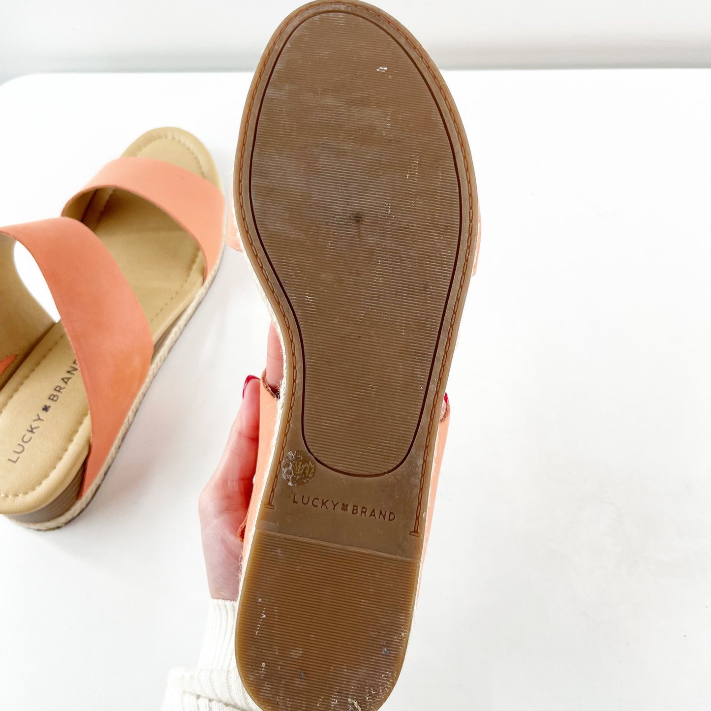 Lucky Brand Wyntor Double Strap Leather Slide Sandal Coral Pink 11
