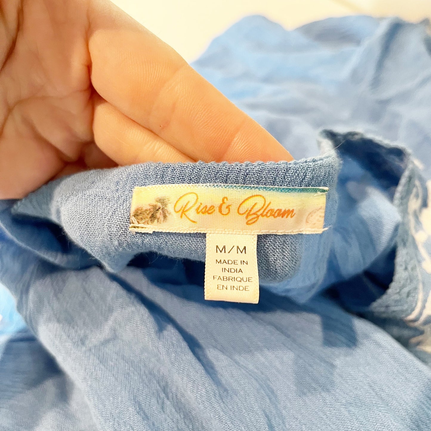 Rise and Bloom Embroidered Long Sleeve Tie Neck Maxi Dress Blue Medium