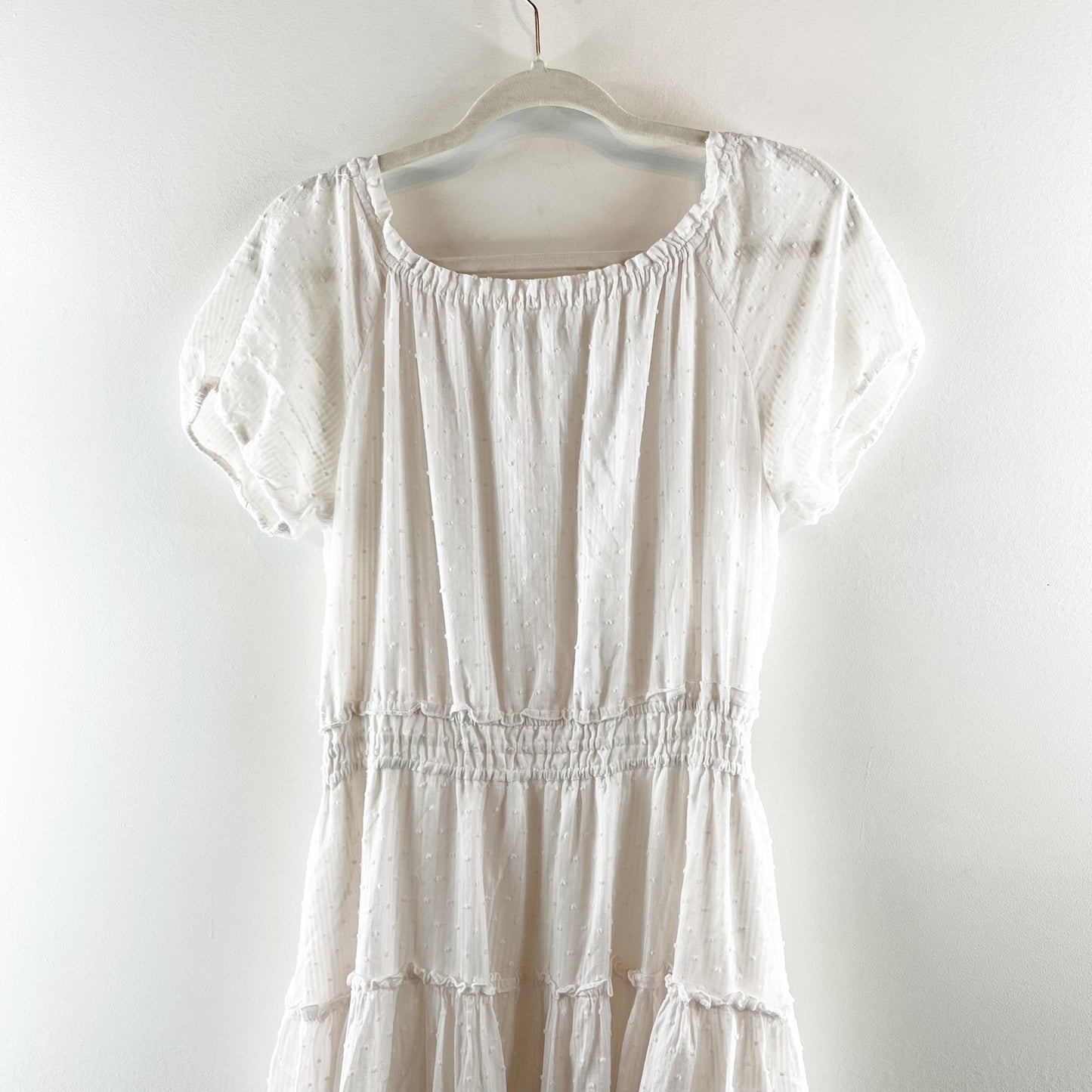 Tommy Hilfiger Cotton Puff Short Sleeve Tired Midi Dress White 10