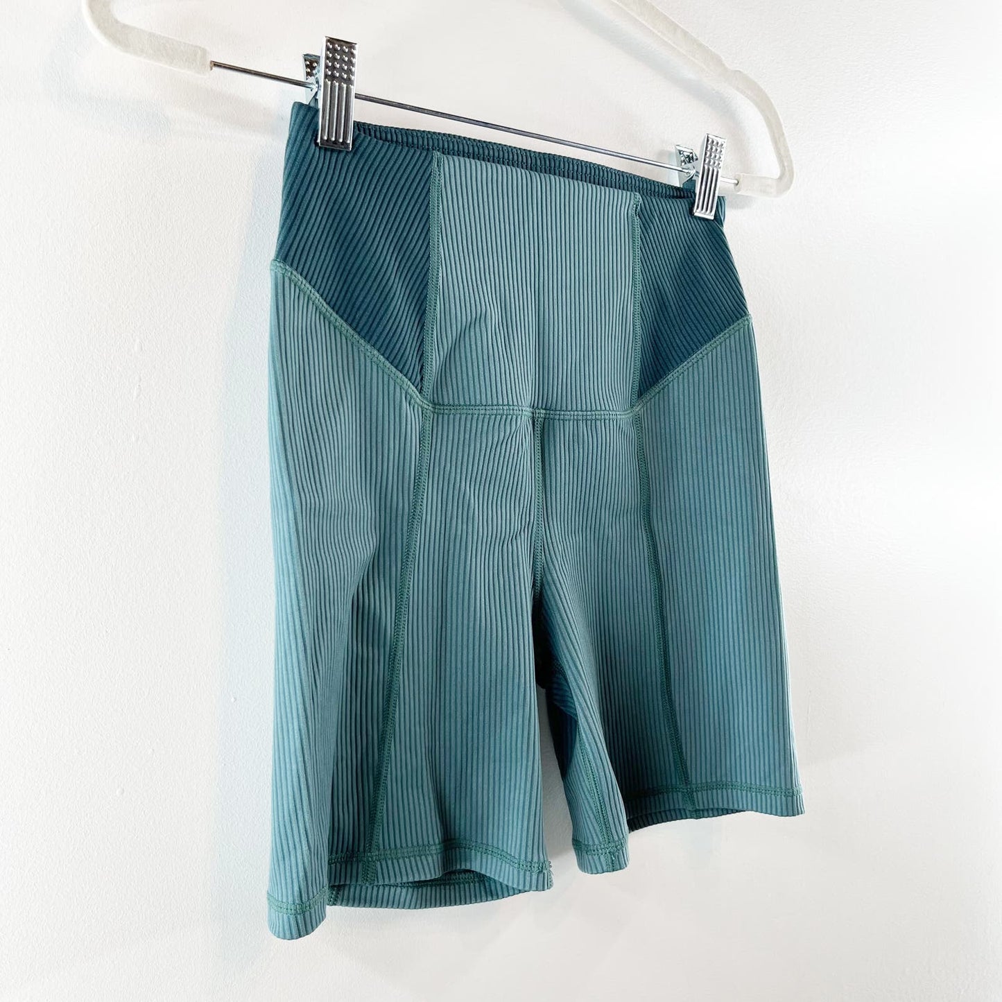 For Love & Lemons Dani Ribbed High Rise Bike Shorts Teal Green Blue Small