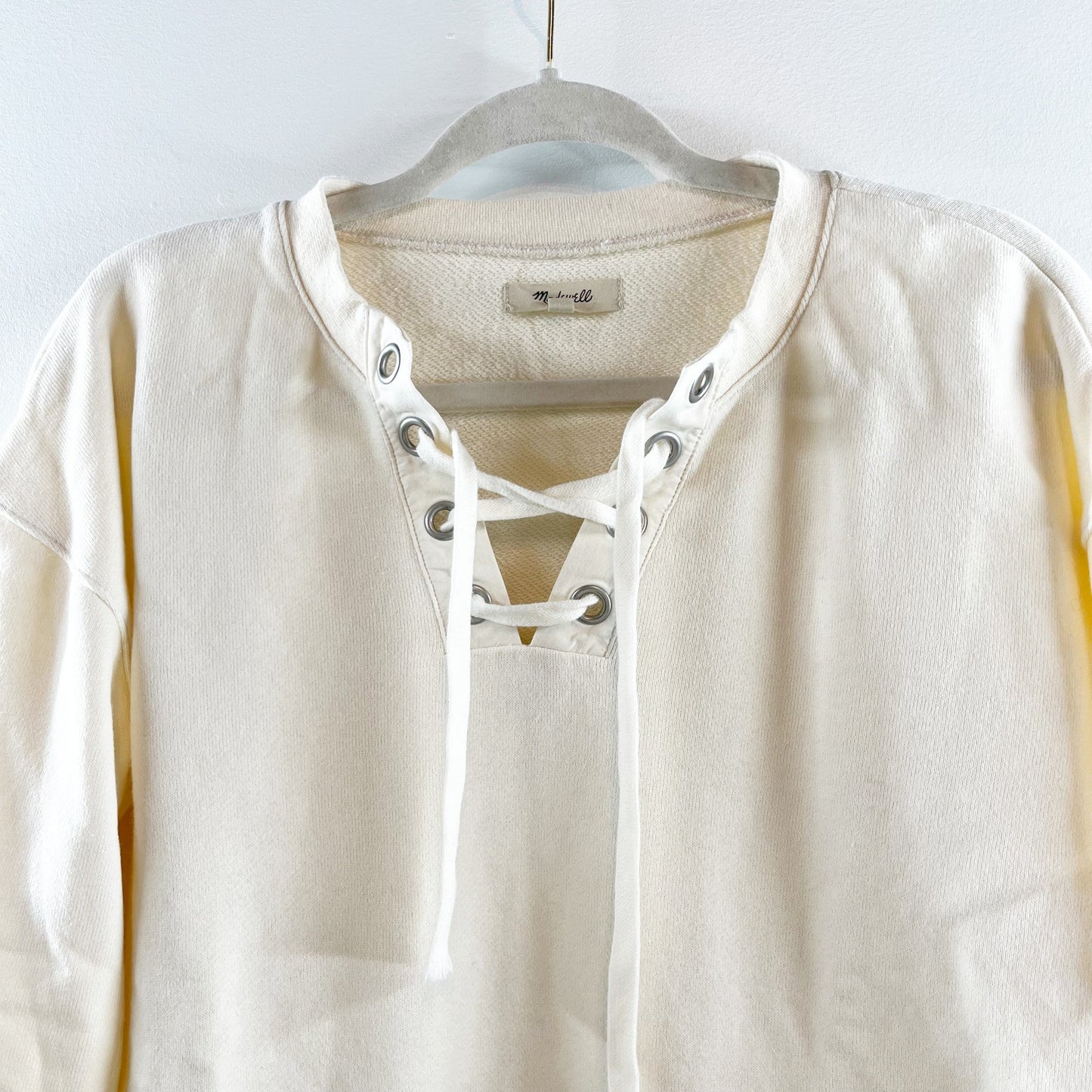 Madewell Lace Up Cotton Hemp Pullover Sweatshirt Ivory Cream XS