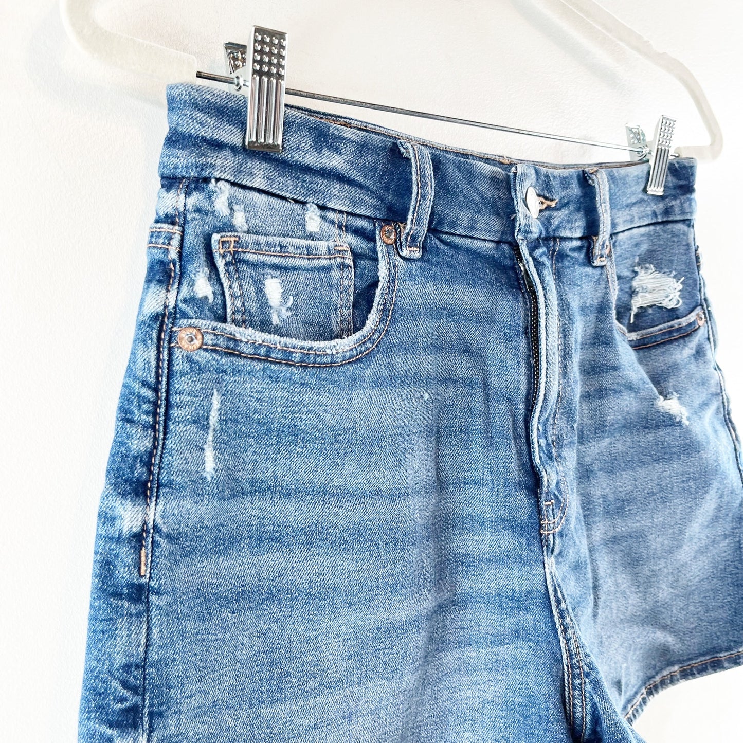 American Eagle High Rise Curvy Mom Jean Denim Shorts Blue 8