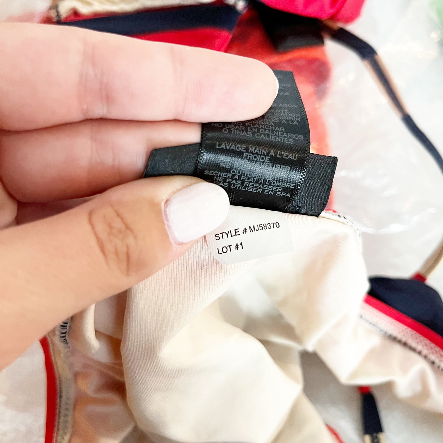 Marc Jacobs Removable Halter Mid Rise Stripe Bikini Navy Red Tan Small / Medium