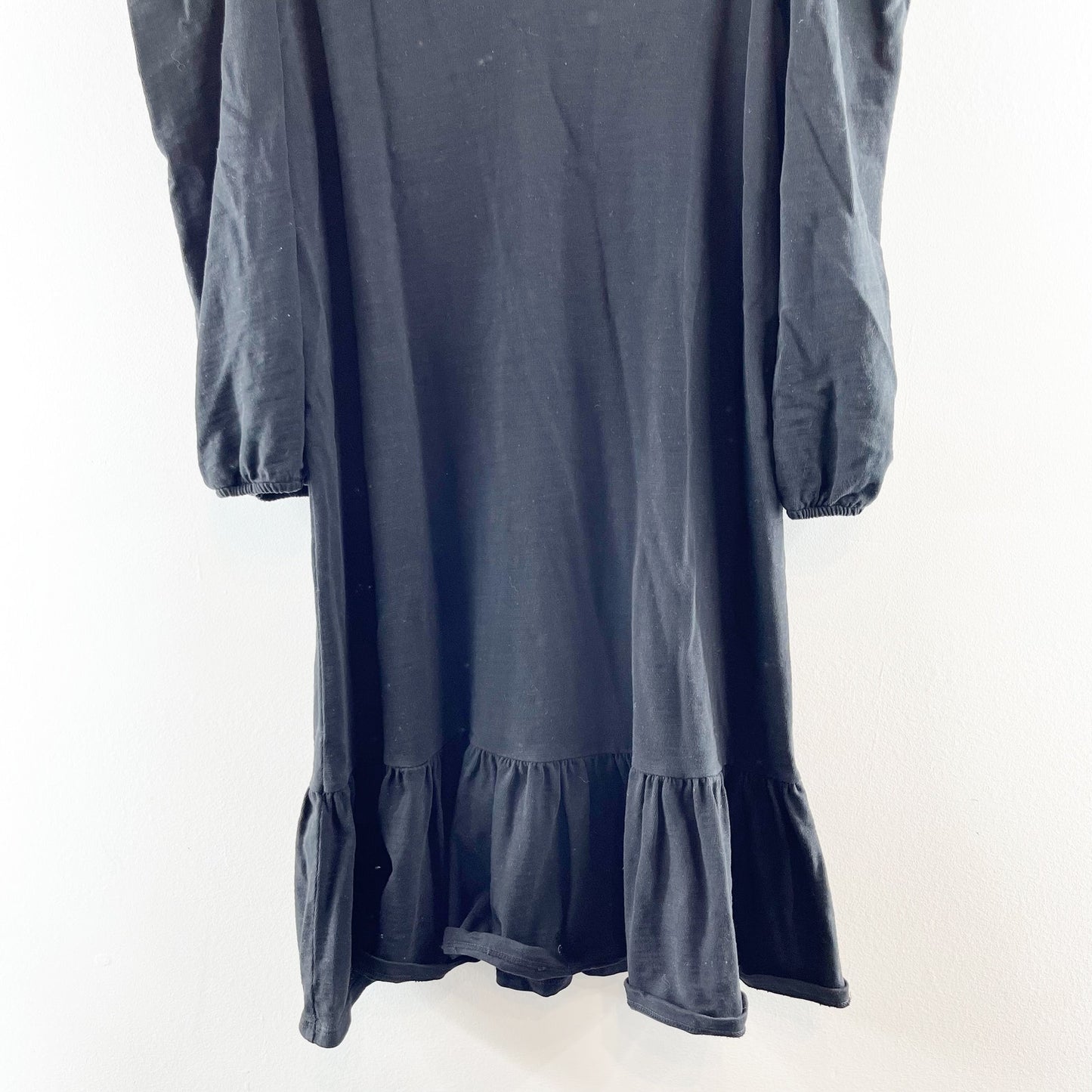 Nation LTD Danika Puff Sleeve Cotton Flounce Hem Mini Dress Black