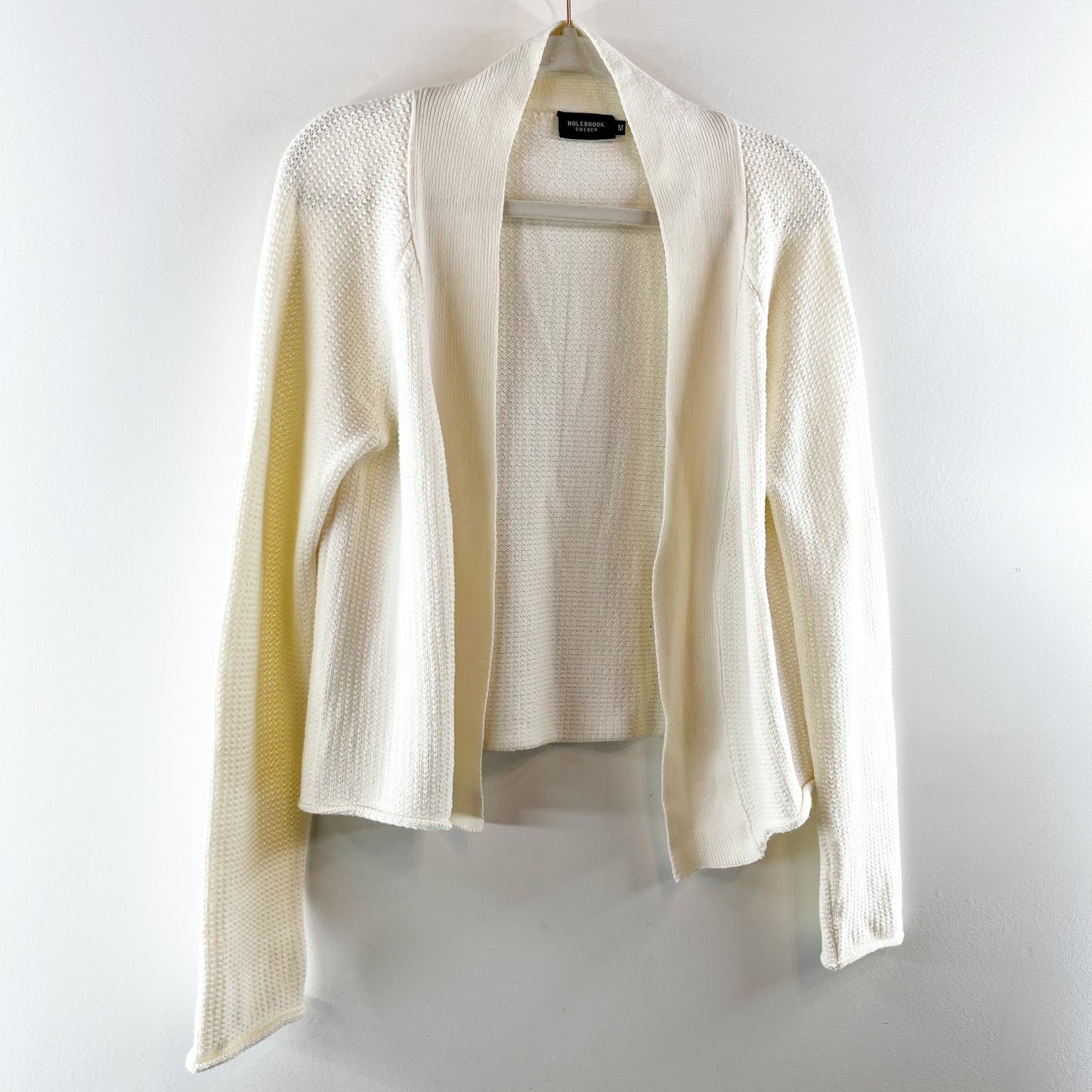 Holebrook Sweden Organic Cotton Long Sleeve Open Front Cardigan Sweater Cream M