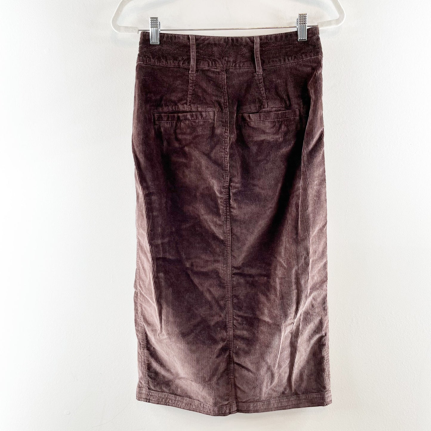 Pilcro Corduroy Midi Front Slit High Waisted Pencil Skirt Chocolate Brown 0