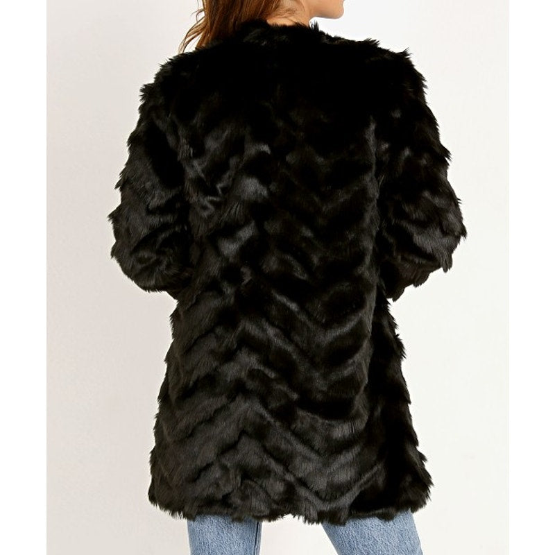BB Dakota Its All Happening Chevron Faux Fur Winter Coat Jacket Black XS
