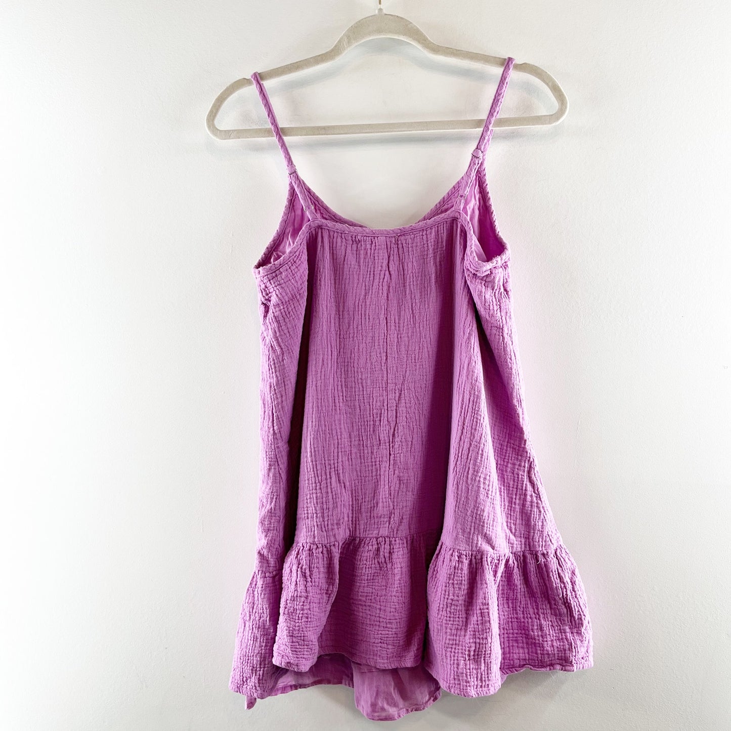 Unchartered Threads Gauze Crinkle Ruffle Hem Mini Dress Purple Small